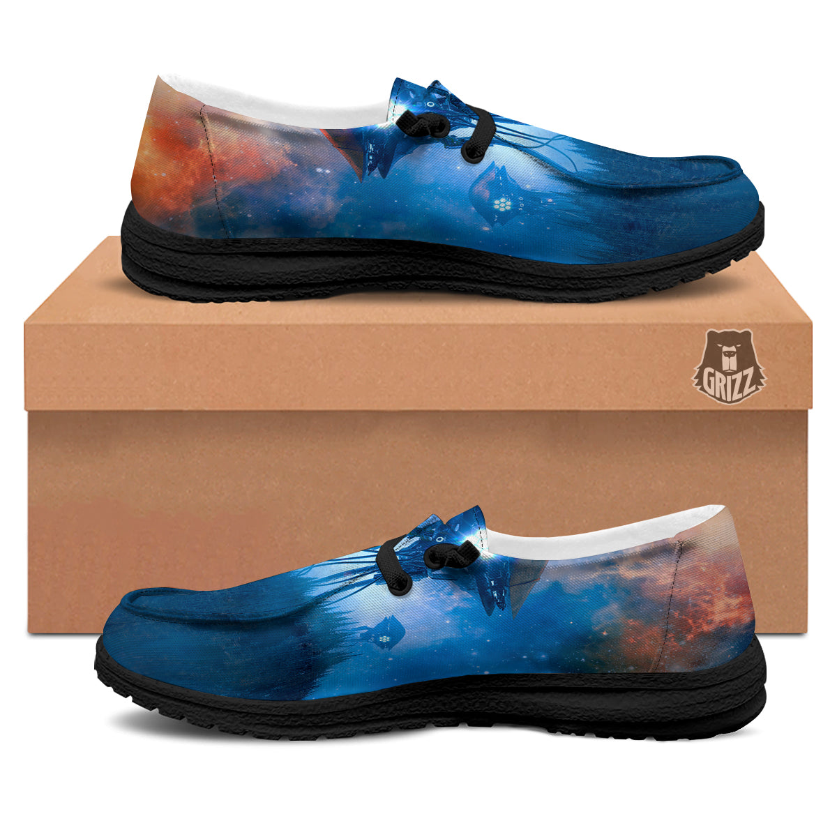 Alien Machines Print Black Loafers-grizzshop