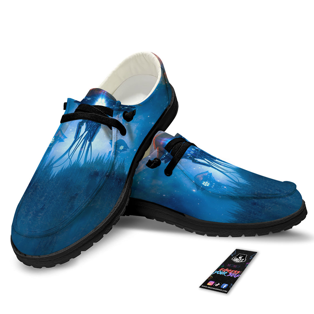 Alien Machines Print Black Loafers-grizzshop