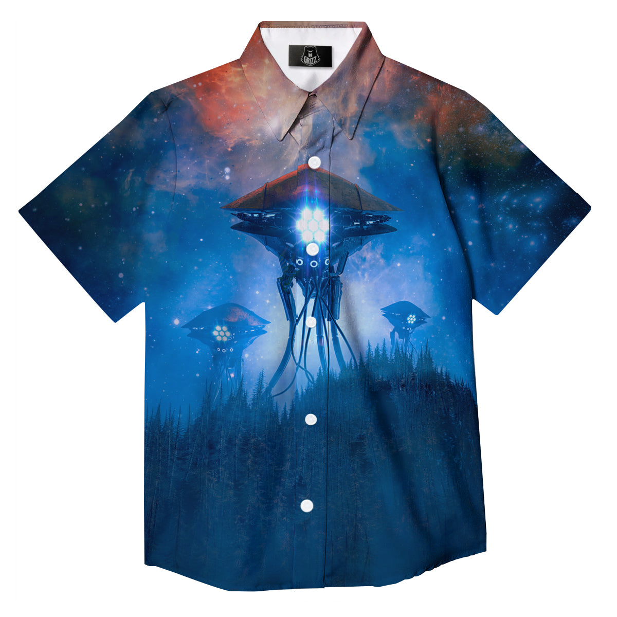 Alien Machines Print Button Up Shirt-grizzshop