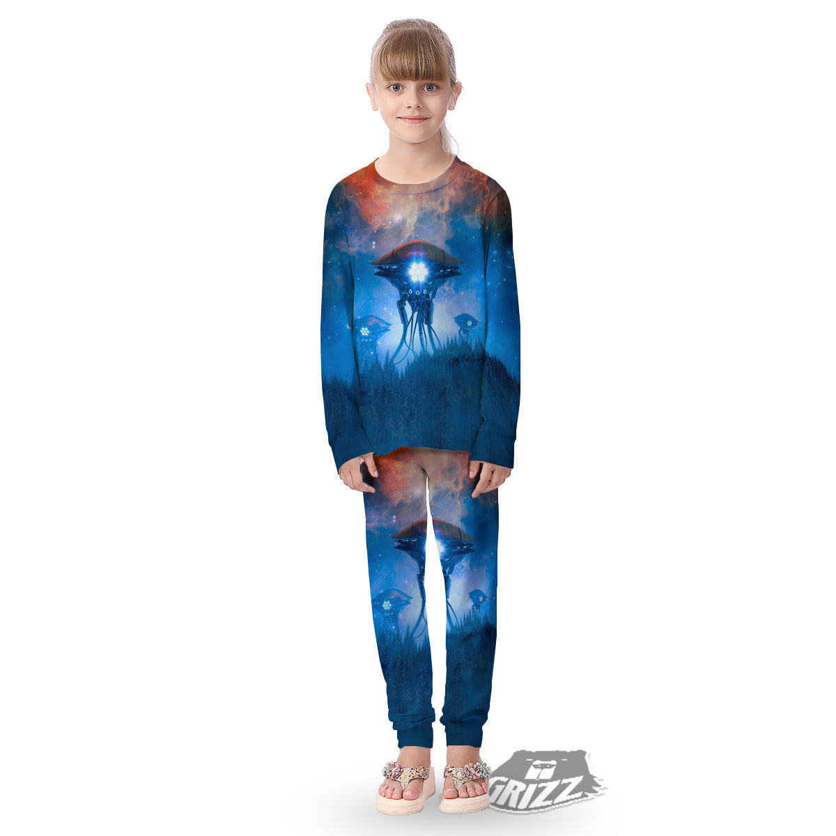 Alien Machines Print Kid's Pajamas-grizzshop