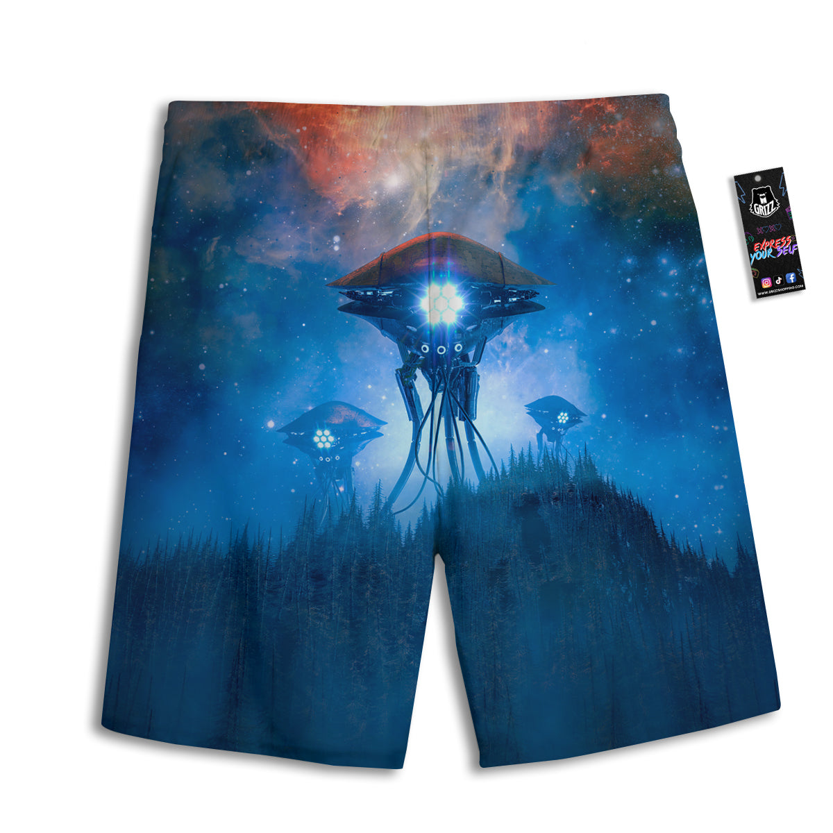 Alien Machines Print Men's Athletic Shorts
