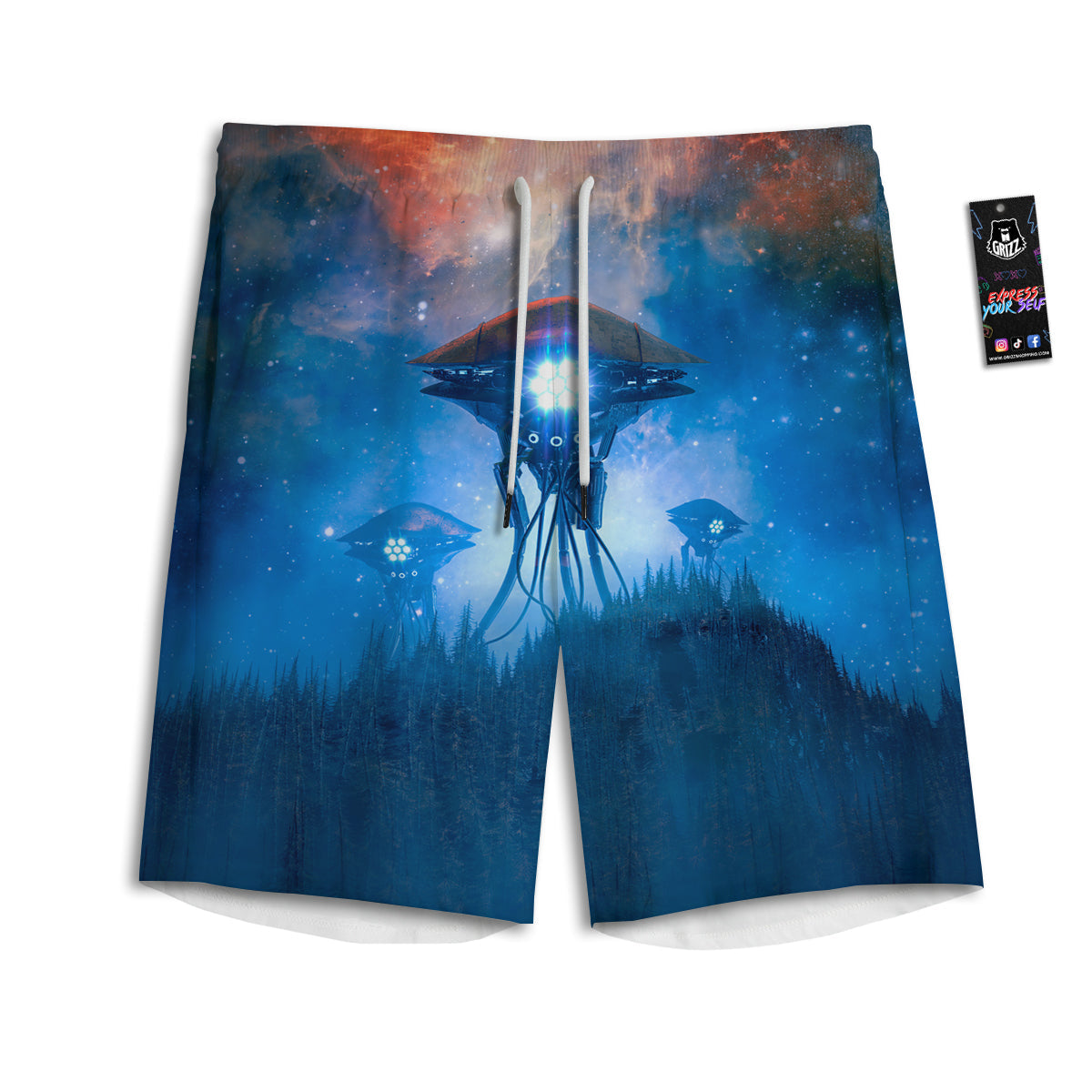 Alien Machines Print Men's Athletic Shorts