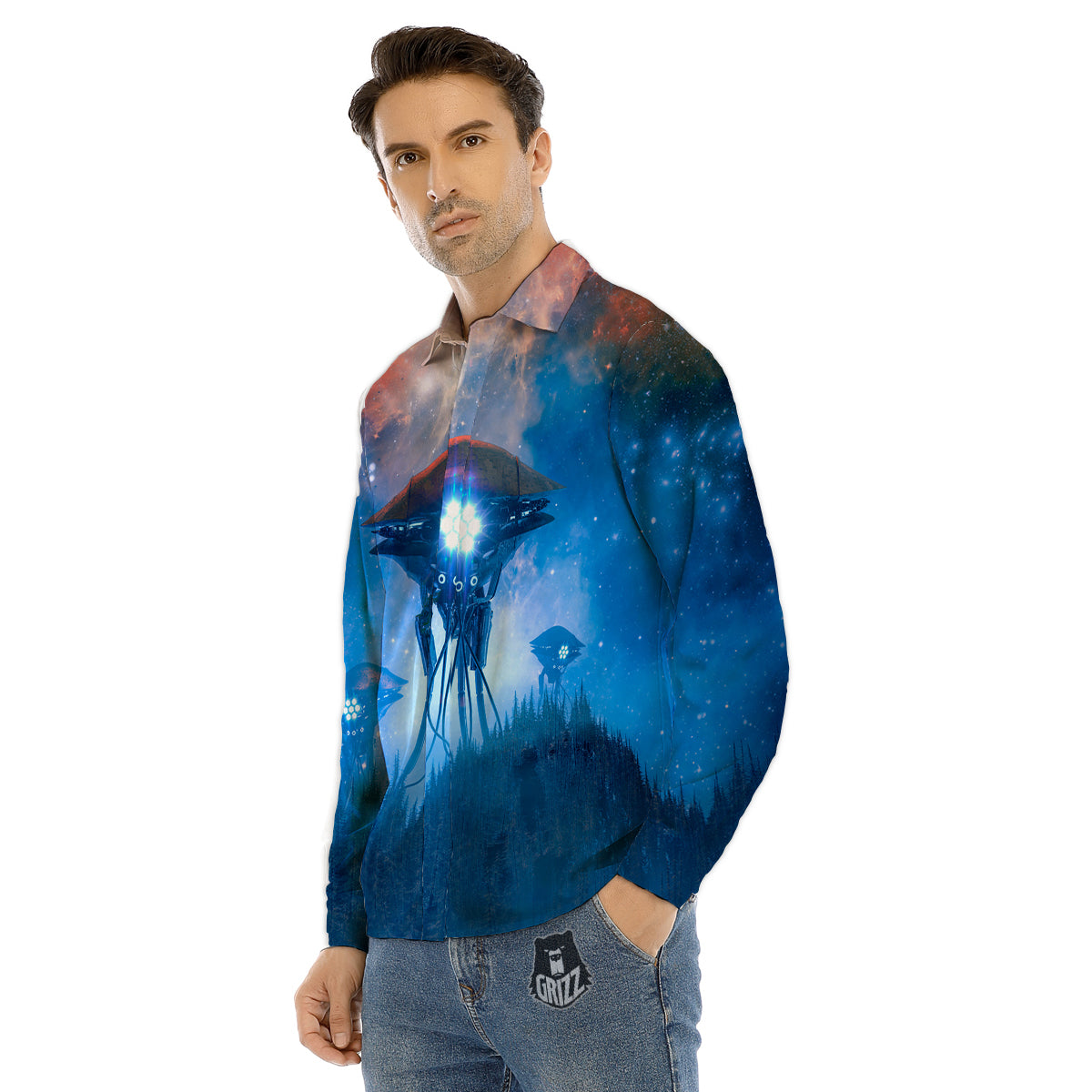Alien Machines Print Men's Dress Shirts-grizzshop