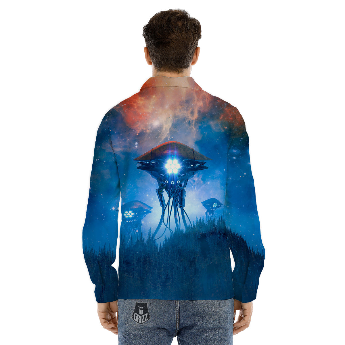 Alien Machines Print Men's Dress Shirts-grizzshop