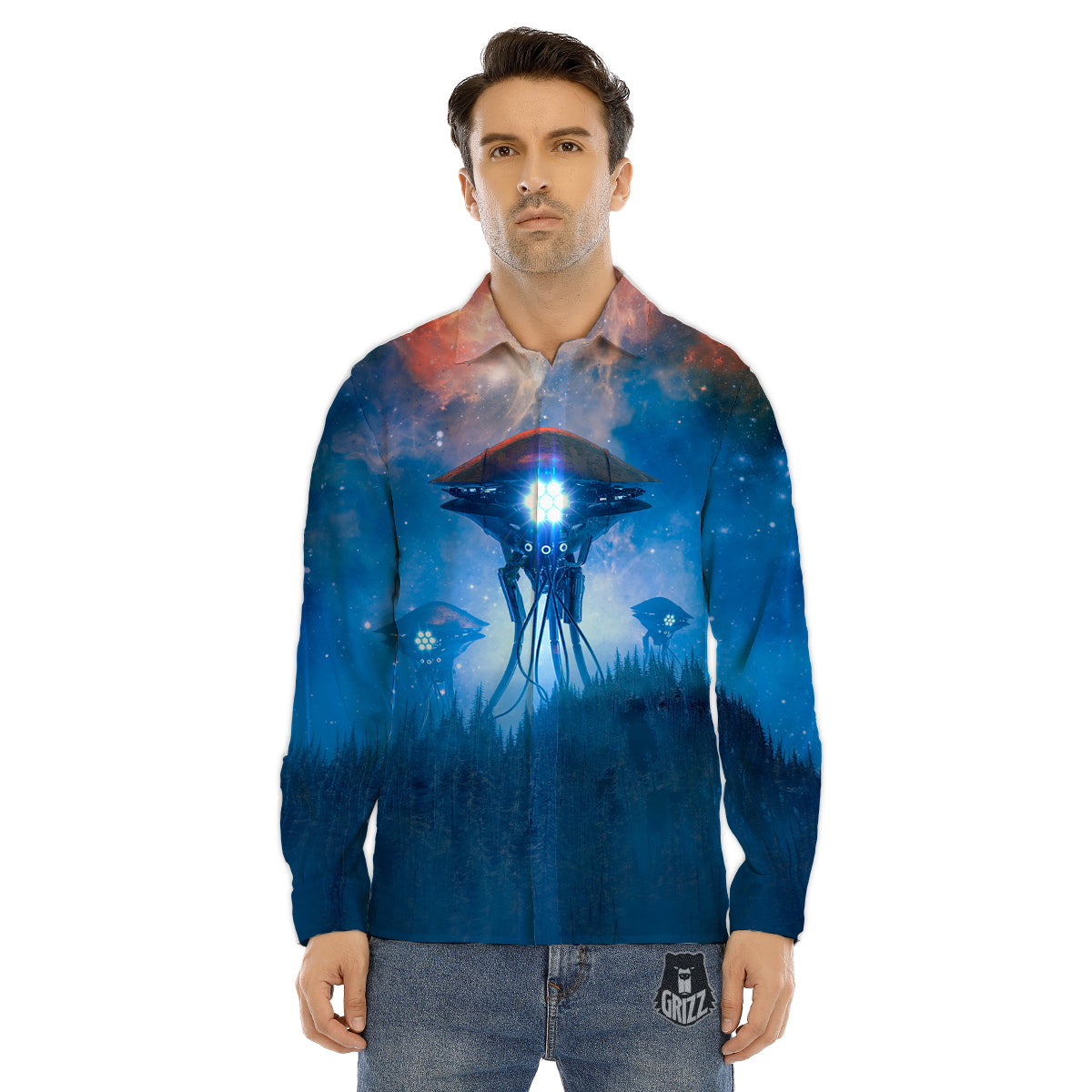 Alien Machines Print Men's Dress Shirts-grizzshop