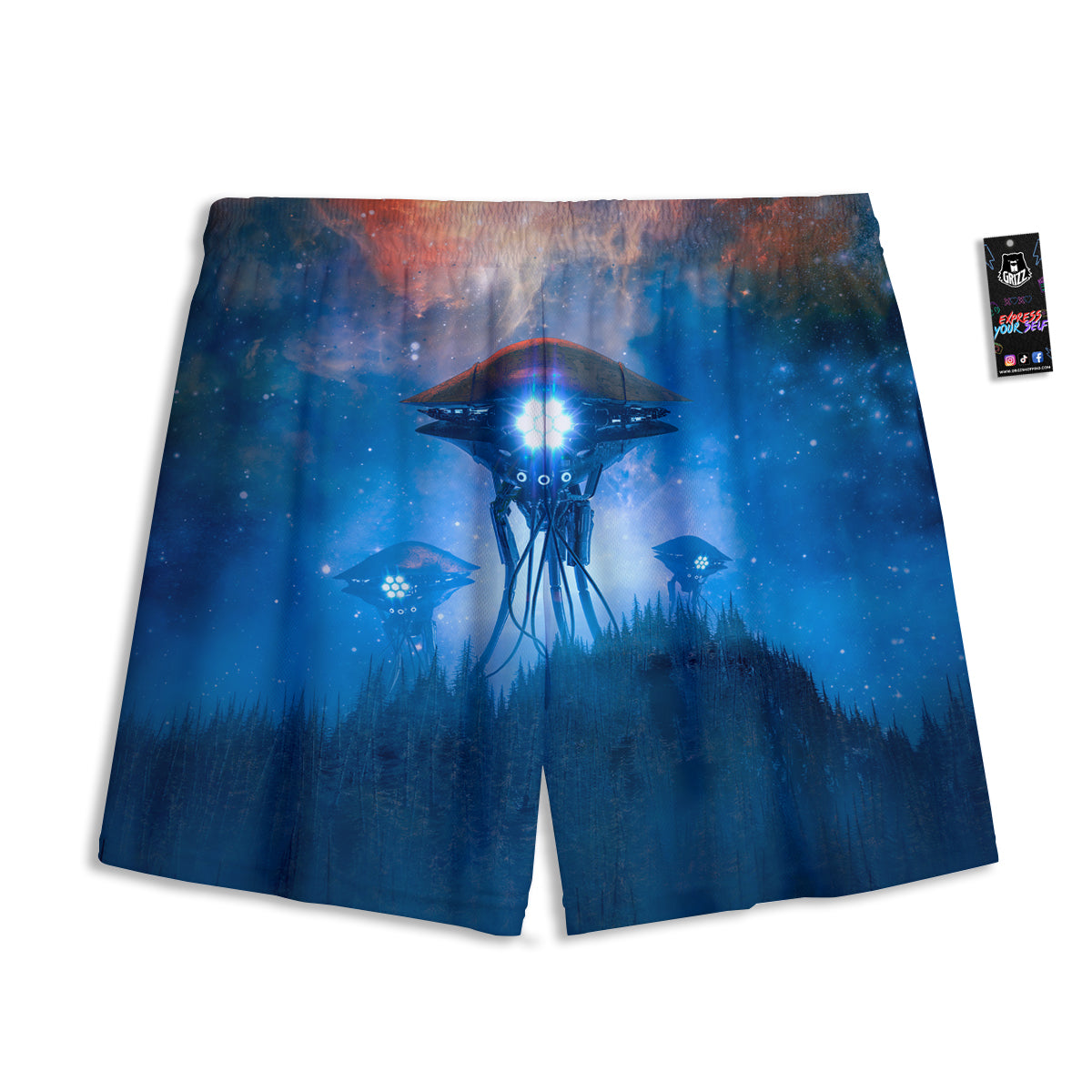 Blue Fish Hook Print Pattern Mesh Shorts