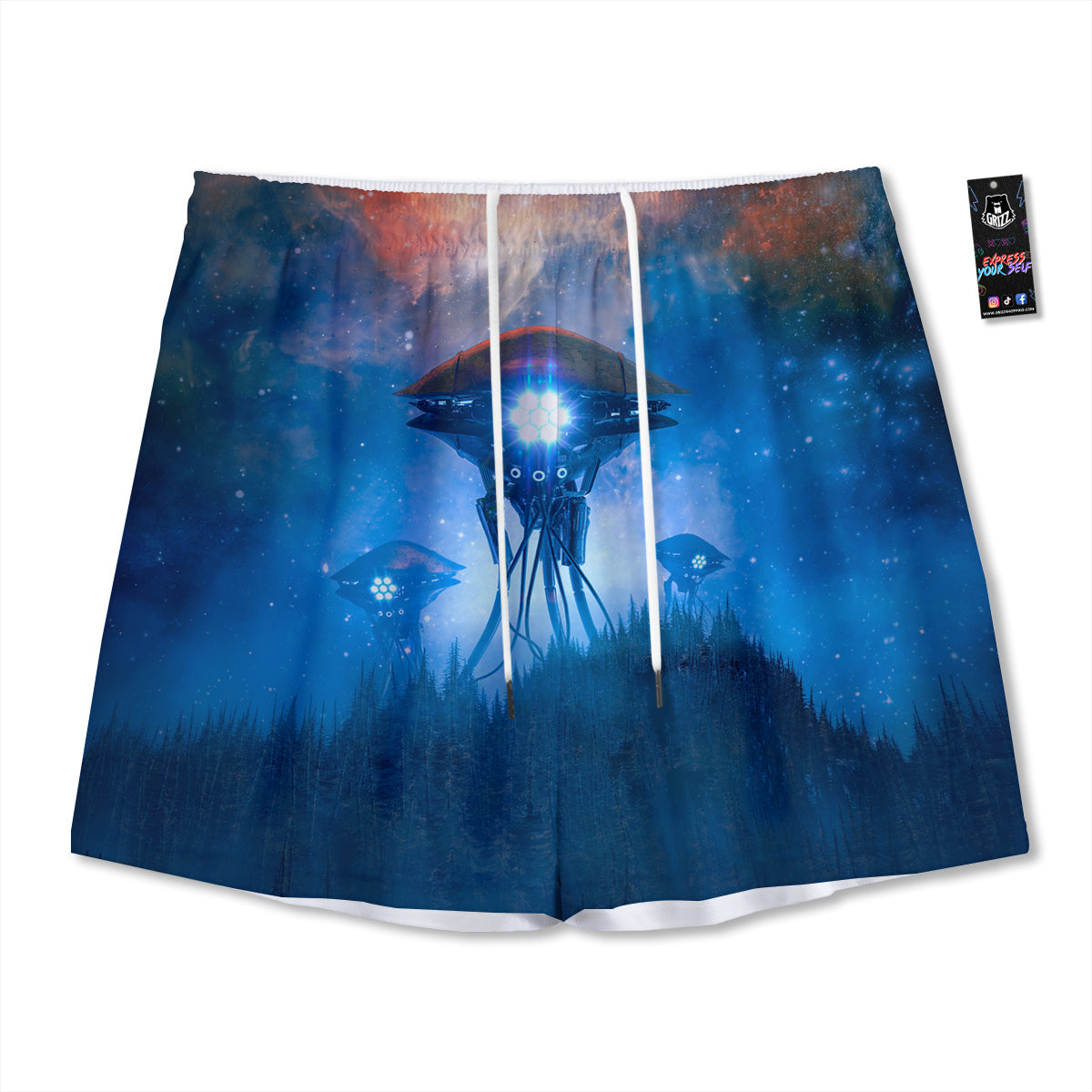 Blue Fish Hook Print Pattern Mesh Shorts