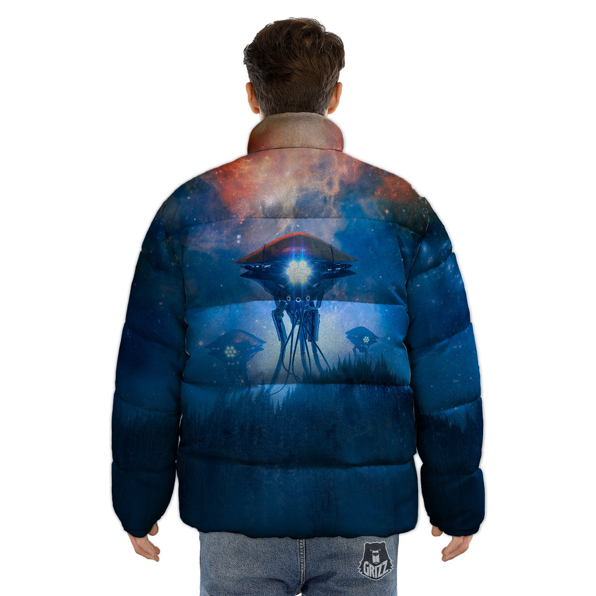 Alien Machines Print Puffer Jacket-grizzshop