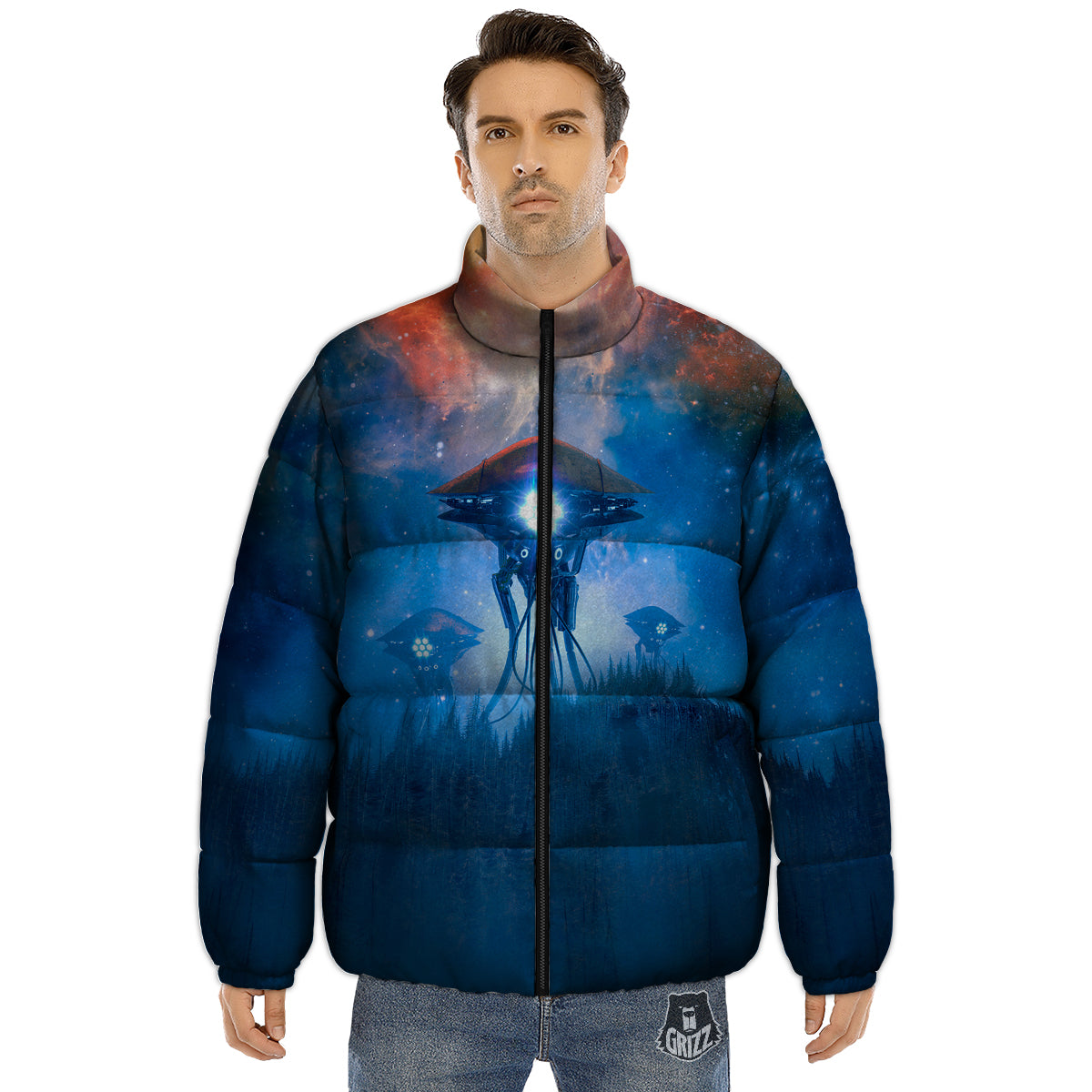 Alien Machines Print Puffer Jacket-grizzshop
