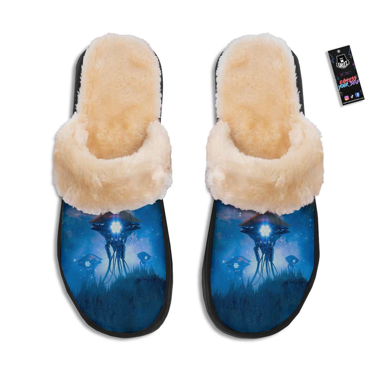 Alien Machines Print Slippers-grizzshop