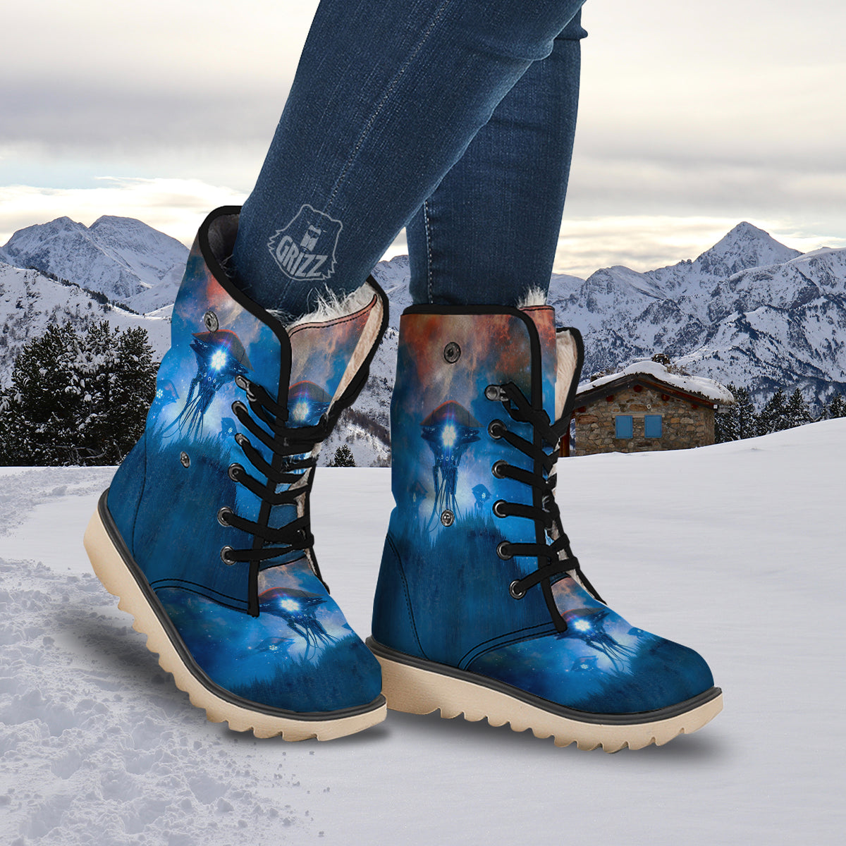 Alien Machines Print Snow Boots-grizzshop