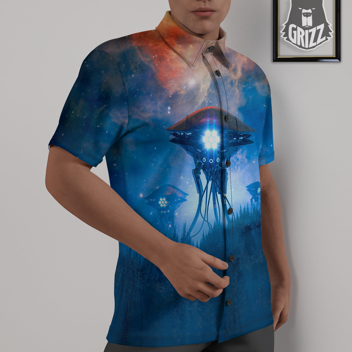 Alien Machines Print Untucked Shirts-grizzshop