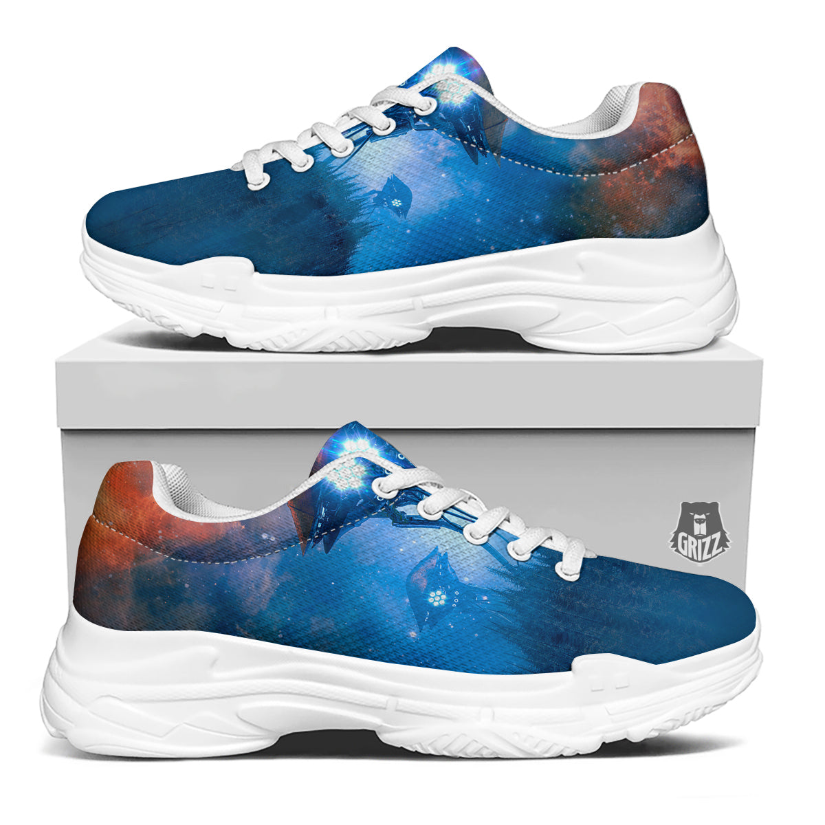 Alien Machines Print White Chunky Shoes-grizzshop