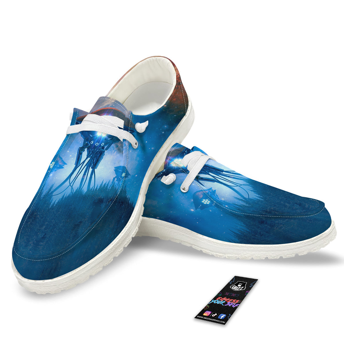 Alien Machines Print White Loafers-grizzshop