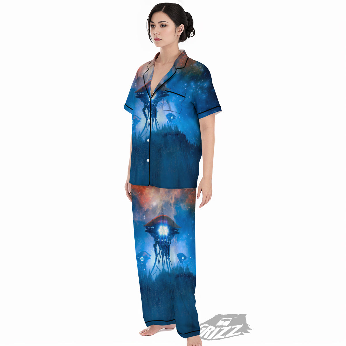 Alien Machines Print Women's Pajamas Set-grizzshop