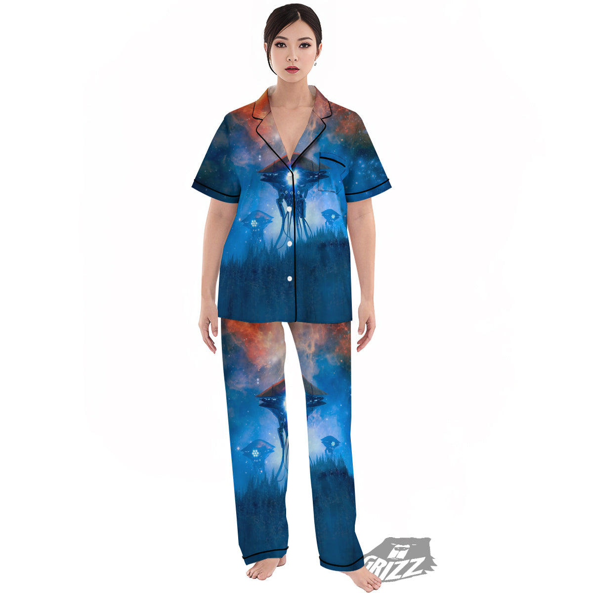 Alien Machines Print Women's Pajamas Set-grizzshop