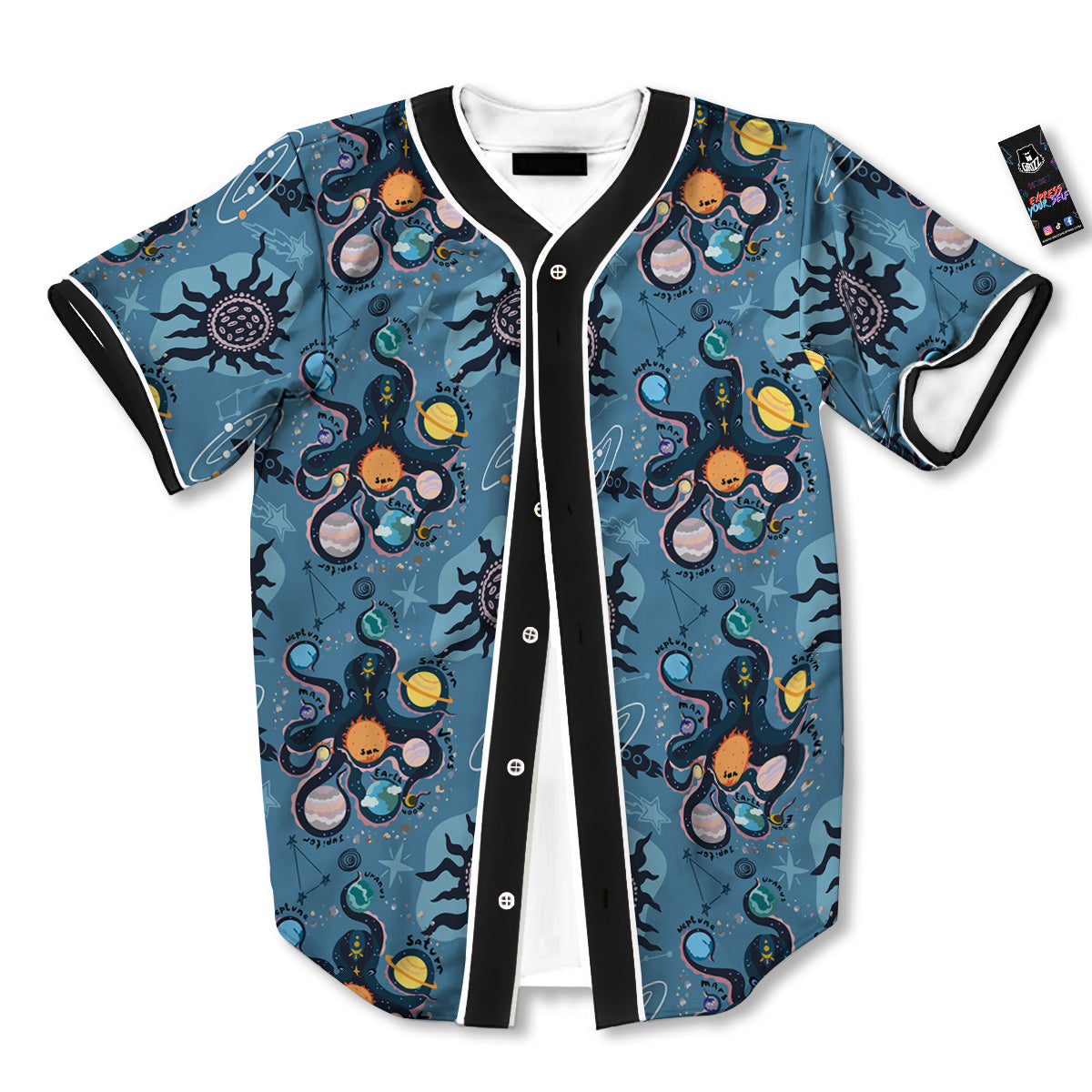 Alien On Planets Print Pattern Baseball Jersey-grizzshop
