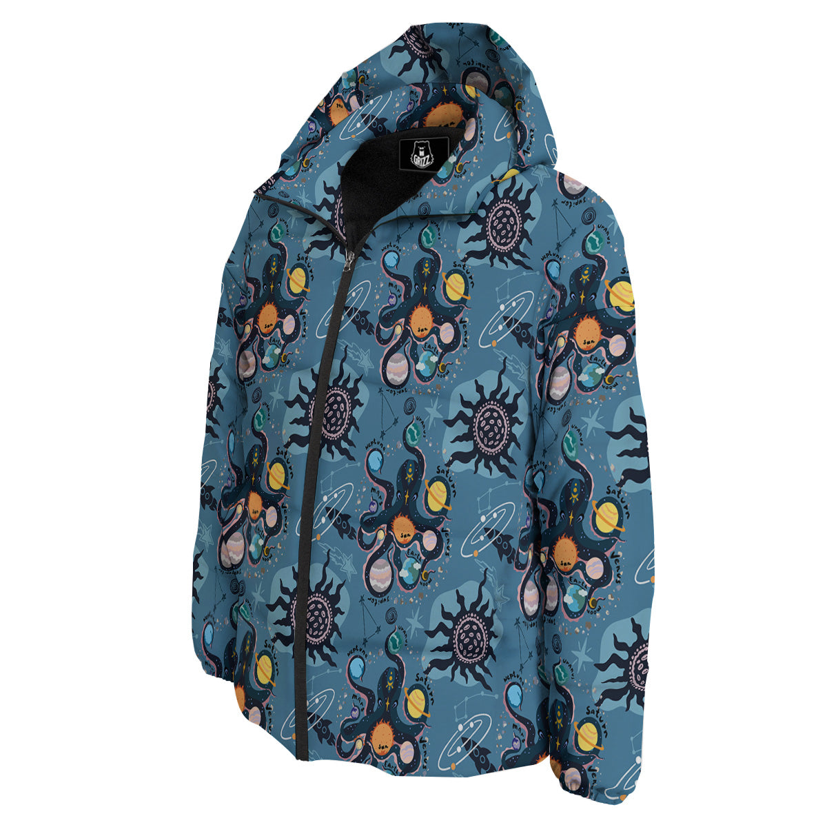 Alien On Planets Print Pattern Down Jacket-grizzshop