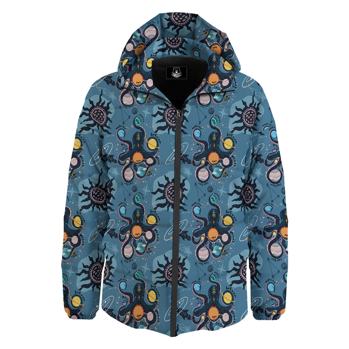 Alien On Planets Print Pattern Down Jacket-grizzshop