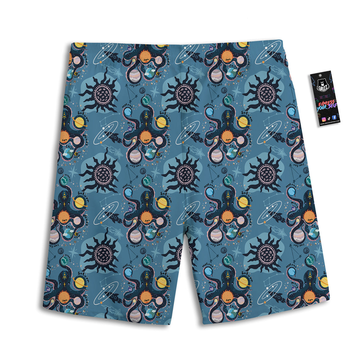 Alien On Planets Print Pattern Men's Athletic Shorts