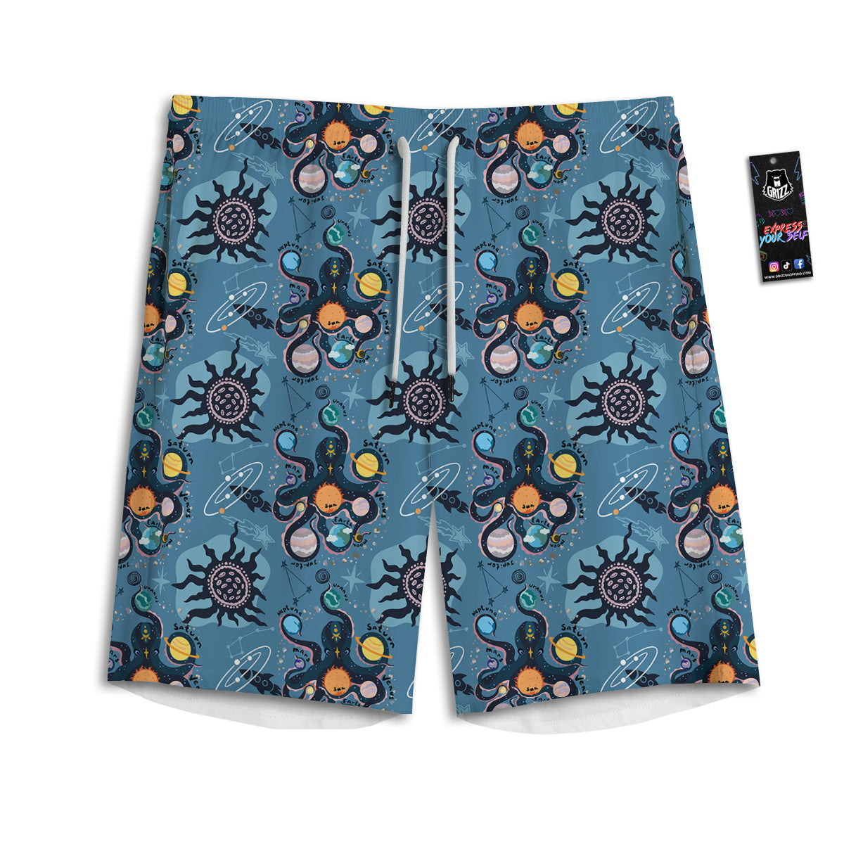 Alien On Planets Print Pattern Men's Athletic Shorts