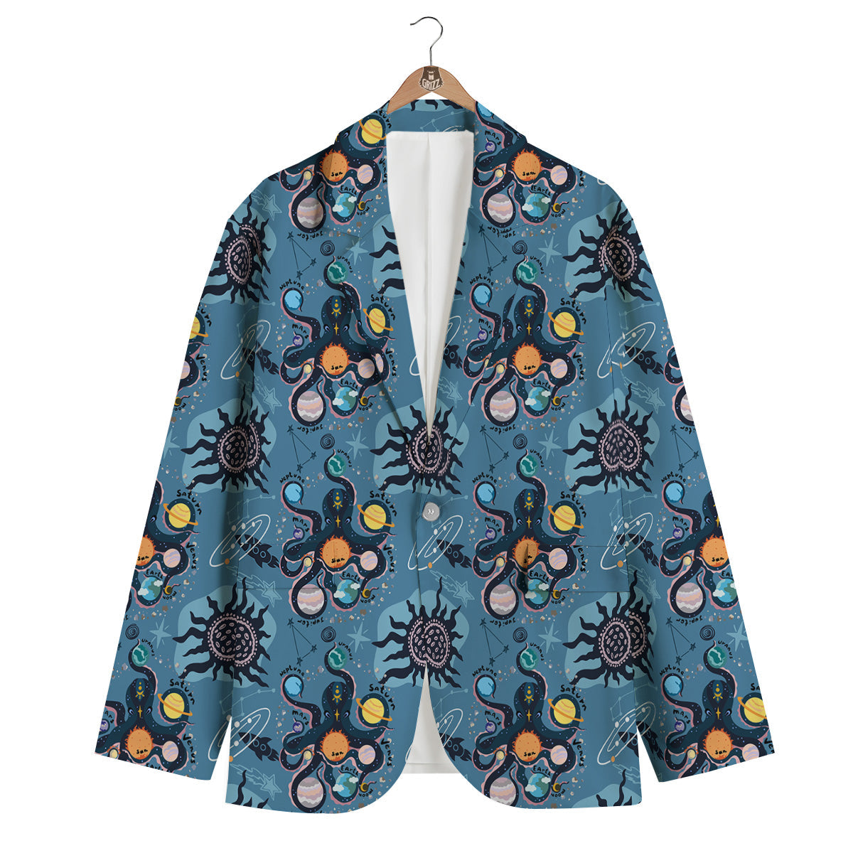 Alien On Planets Print Pattern Men's Blazer-grizzshop