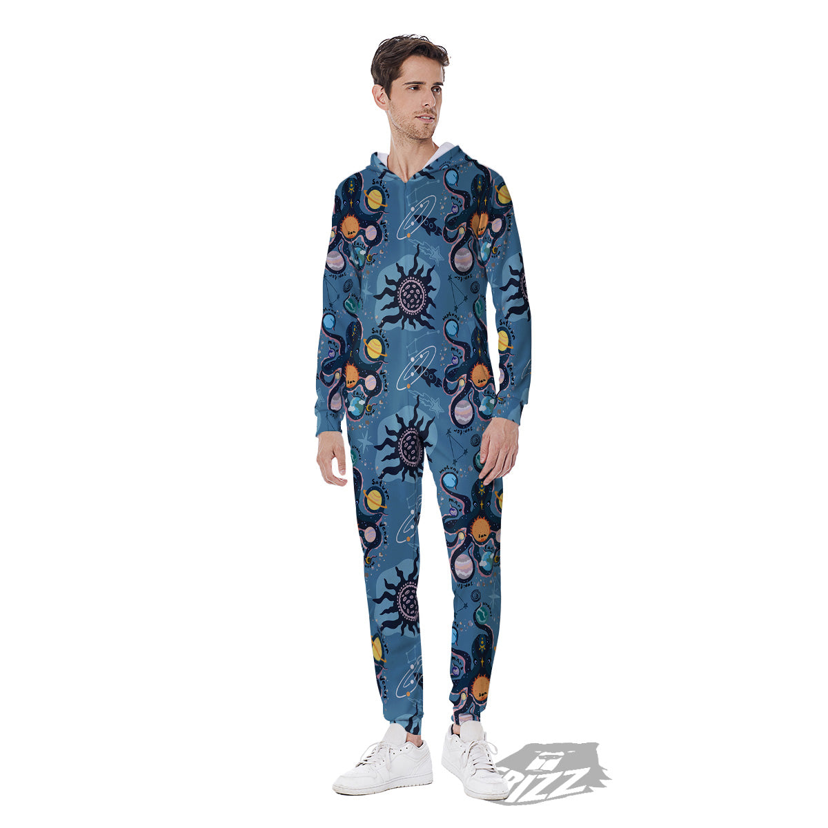 Alien On Planets Print Pattern Men's Jumpsuit-grizzshop