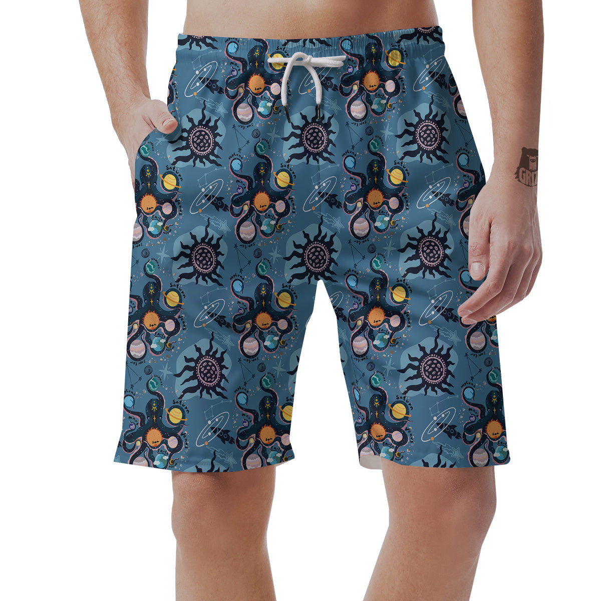 Alien On Planets Print Pattern Men's Shorts-grizzshop