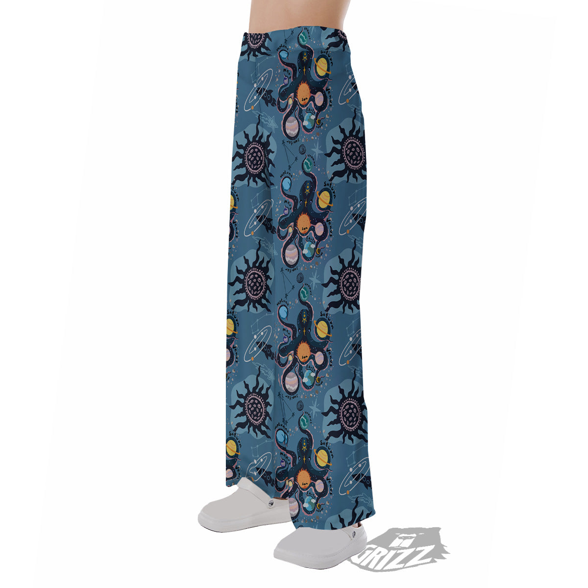 Alien On Planets Print Pattern Pajama Pants-grizzshop