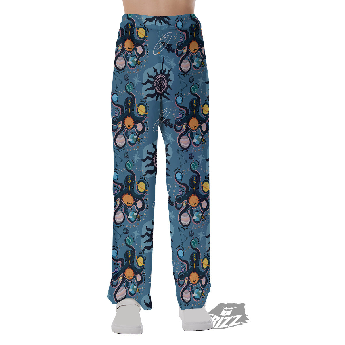 Alien On Planets Print Pattern Pajama Pants-grizzshop