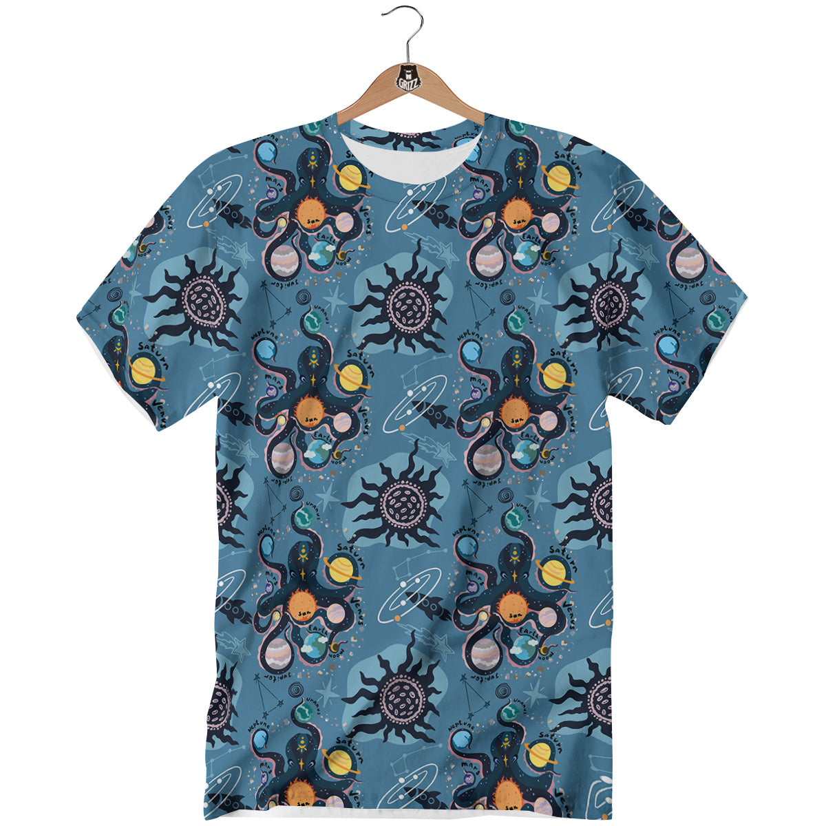 Alien On Planets Print Pattern T-Shirt-grizzshop