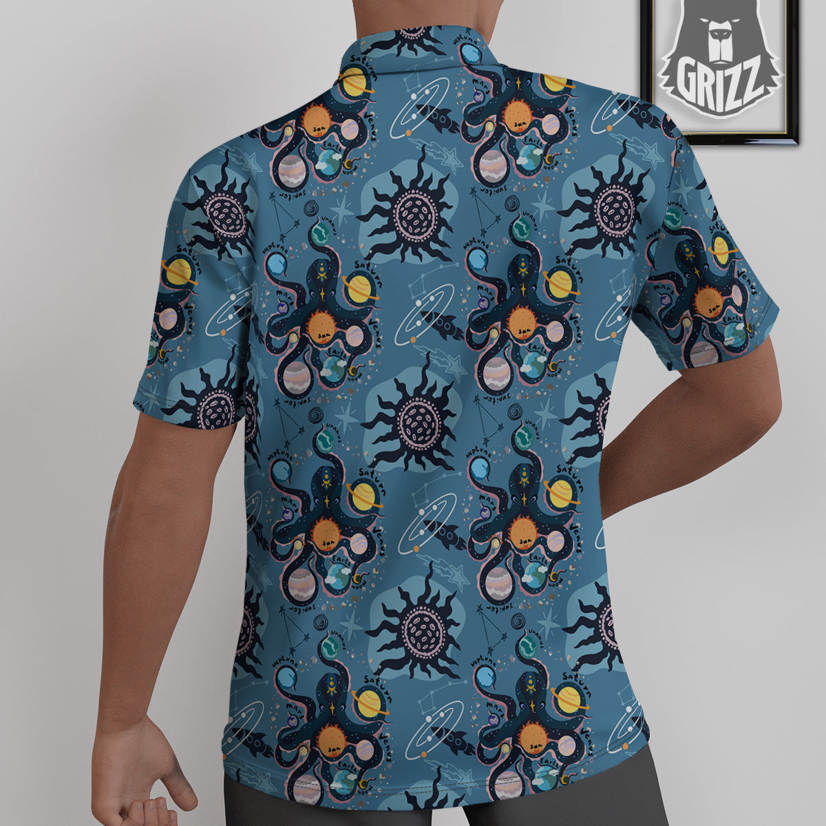 Alien On Planets Print Pattern Untucked Shirts-grizzshop