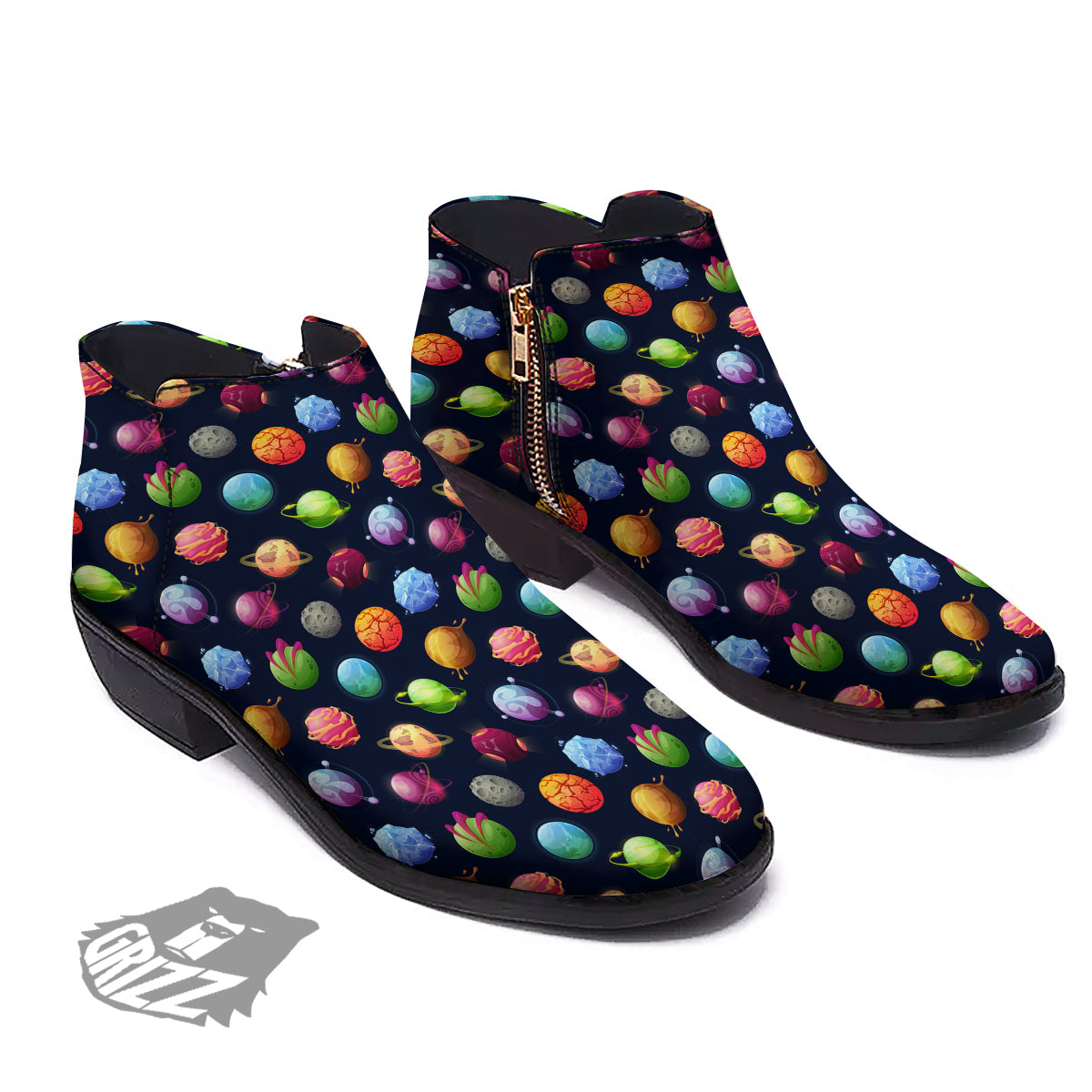 Alien Planets And Stars Print Pattern Ankle Boots-grizzshop