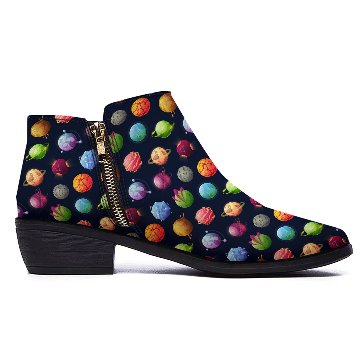 Alien Planets And Stars Print Pattern Ankle Boots-grizzshop