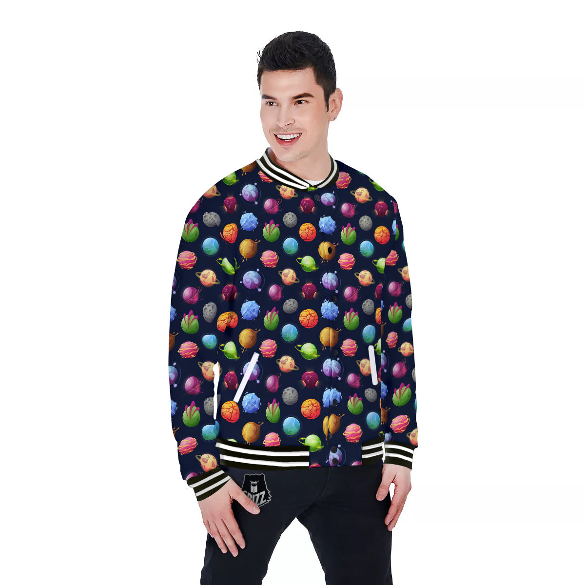 Alien Planets And Stars Print Pattern Baseball Jacket-grizzshop