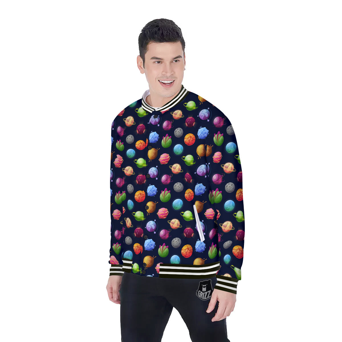 Alien Planets And Stars Print Pattern Baseball Jacket-grizzshop