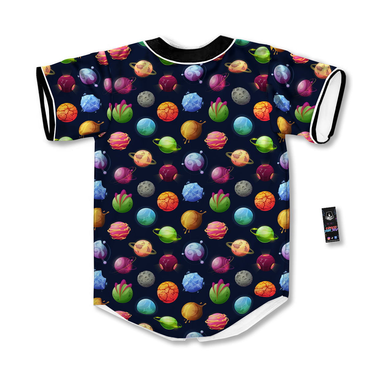 Alien Planets And Stars Print Pattern Baseball Jersey-grizzshop