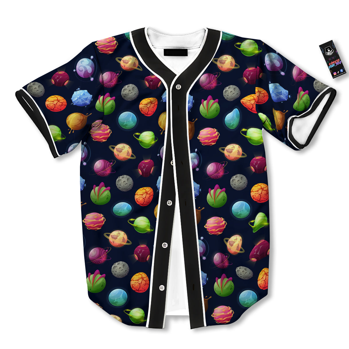 Alien Planets And Stars Print Pattern Baseball Jersey-grizzshop