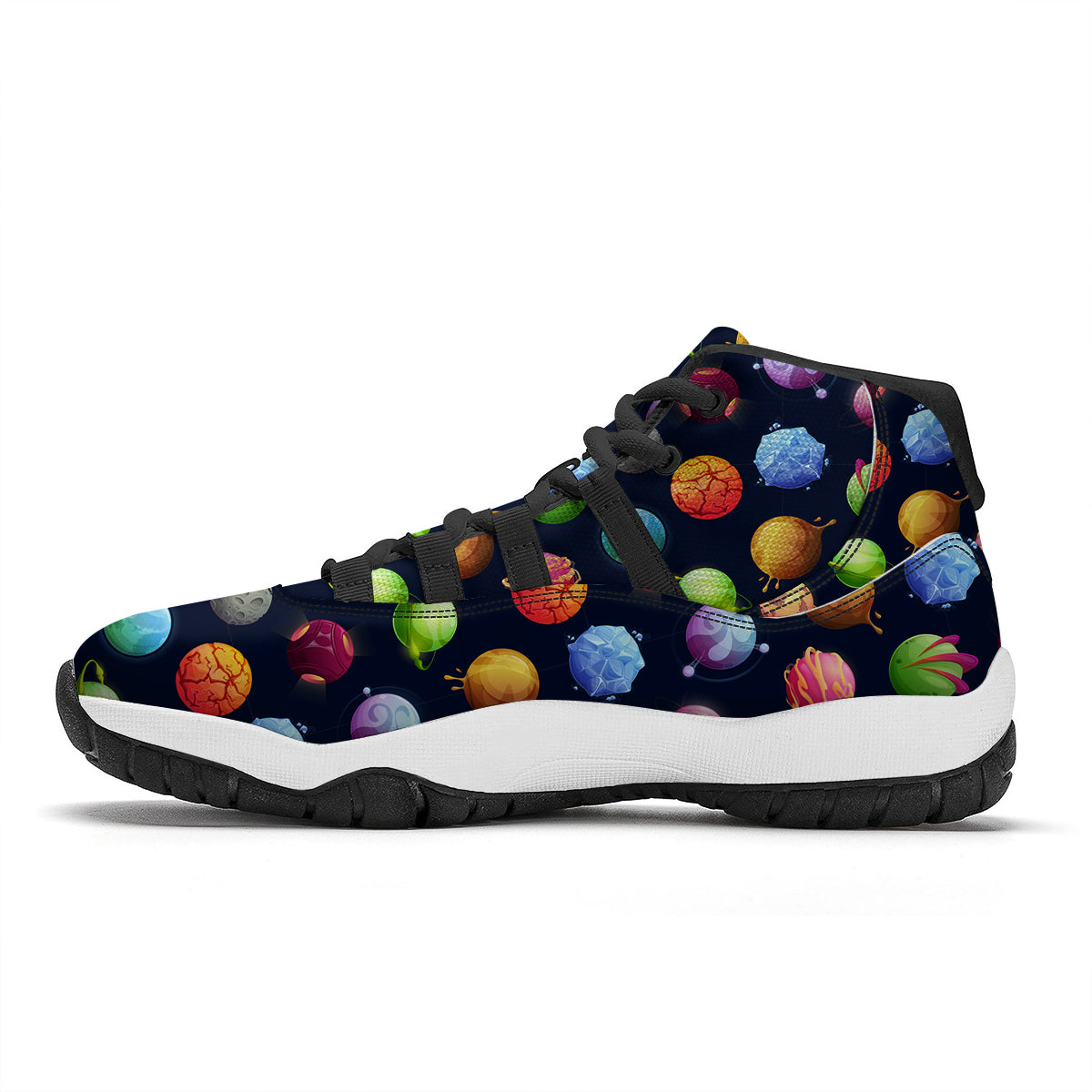 Alien Planets And Stars Print Pattern Black Bball Shoes-grizzshop