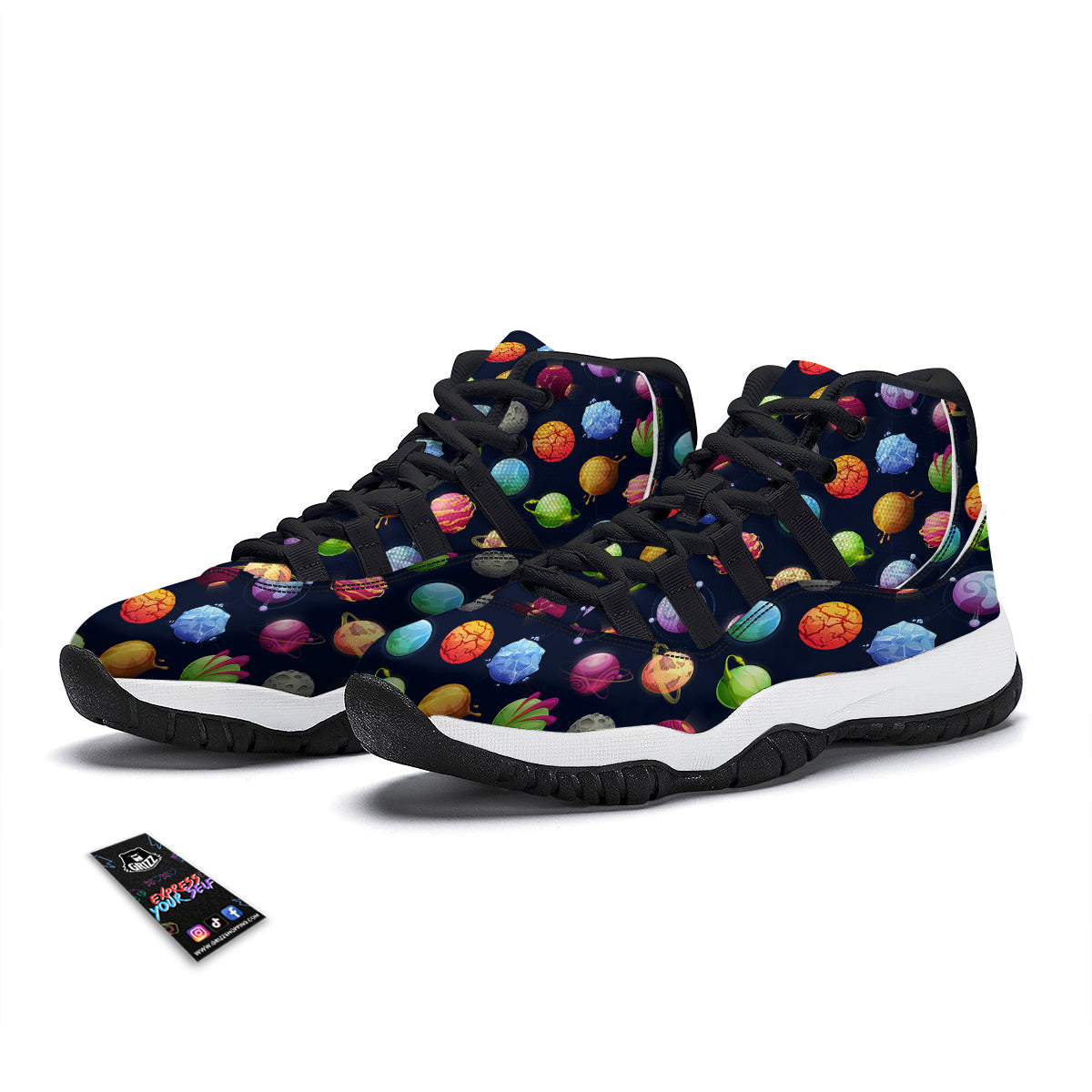 Alien Planets And Stars Print Pattern Black Bball Shoes-grizzshop