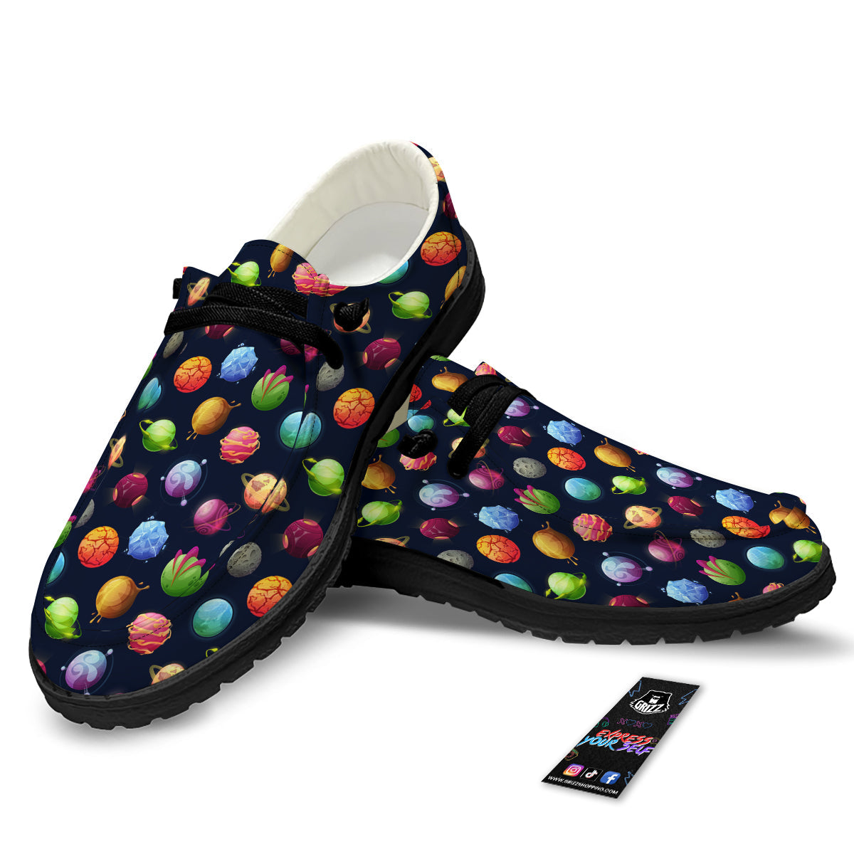 Alien Planets And Stars Print Pattern Black Loafers-grizzshop
