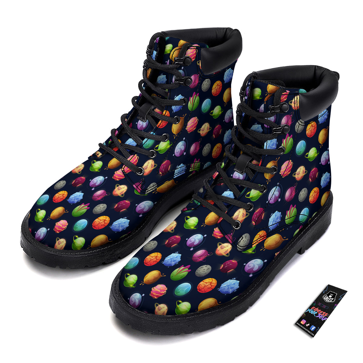 Alien Planets And Stars Print Pattern Boots-grizzshop