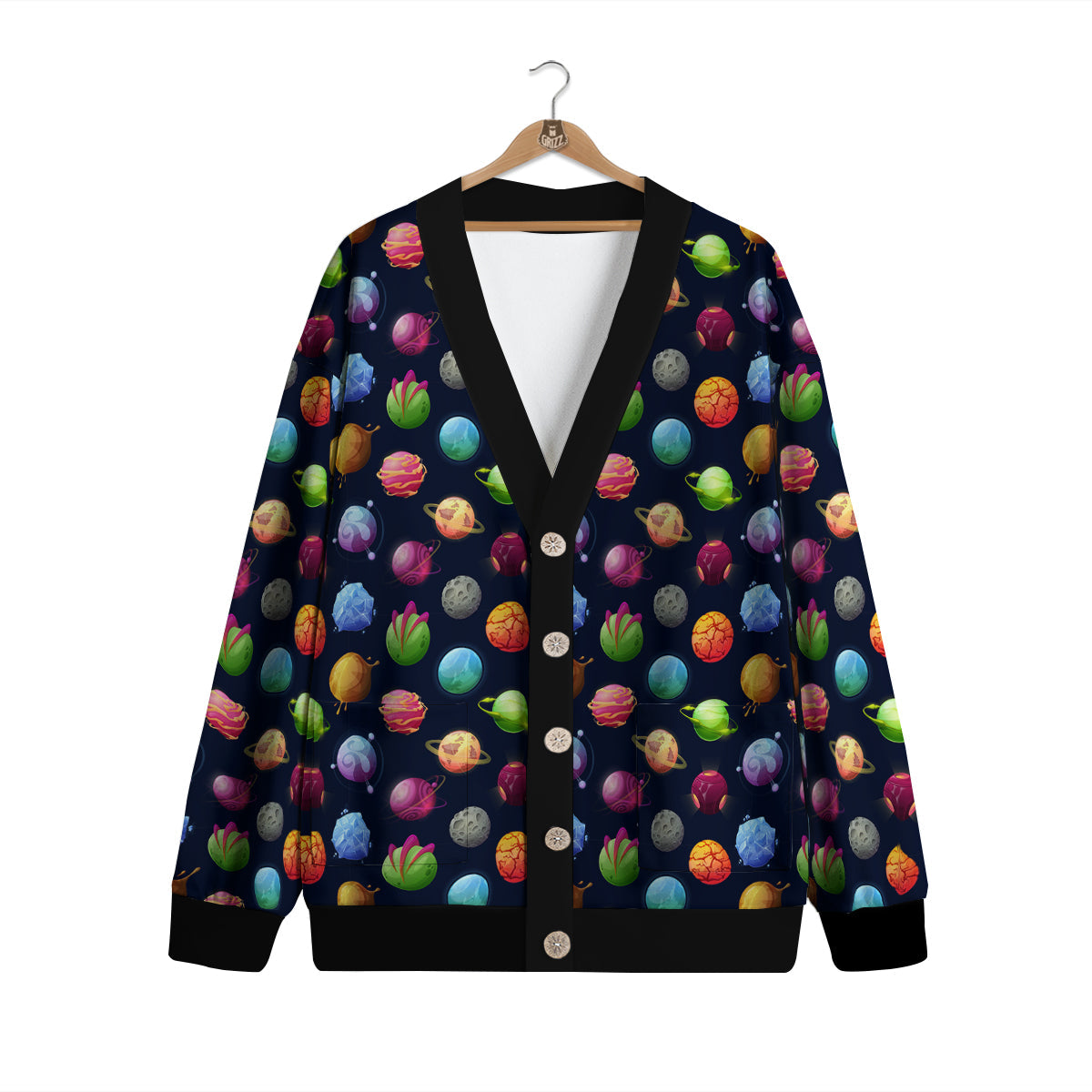 Alien Planets And Stars Print Pattern Cardigan-grizzshop