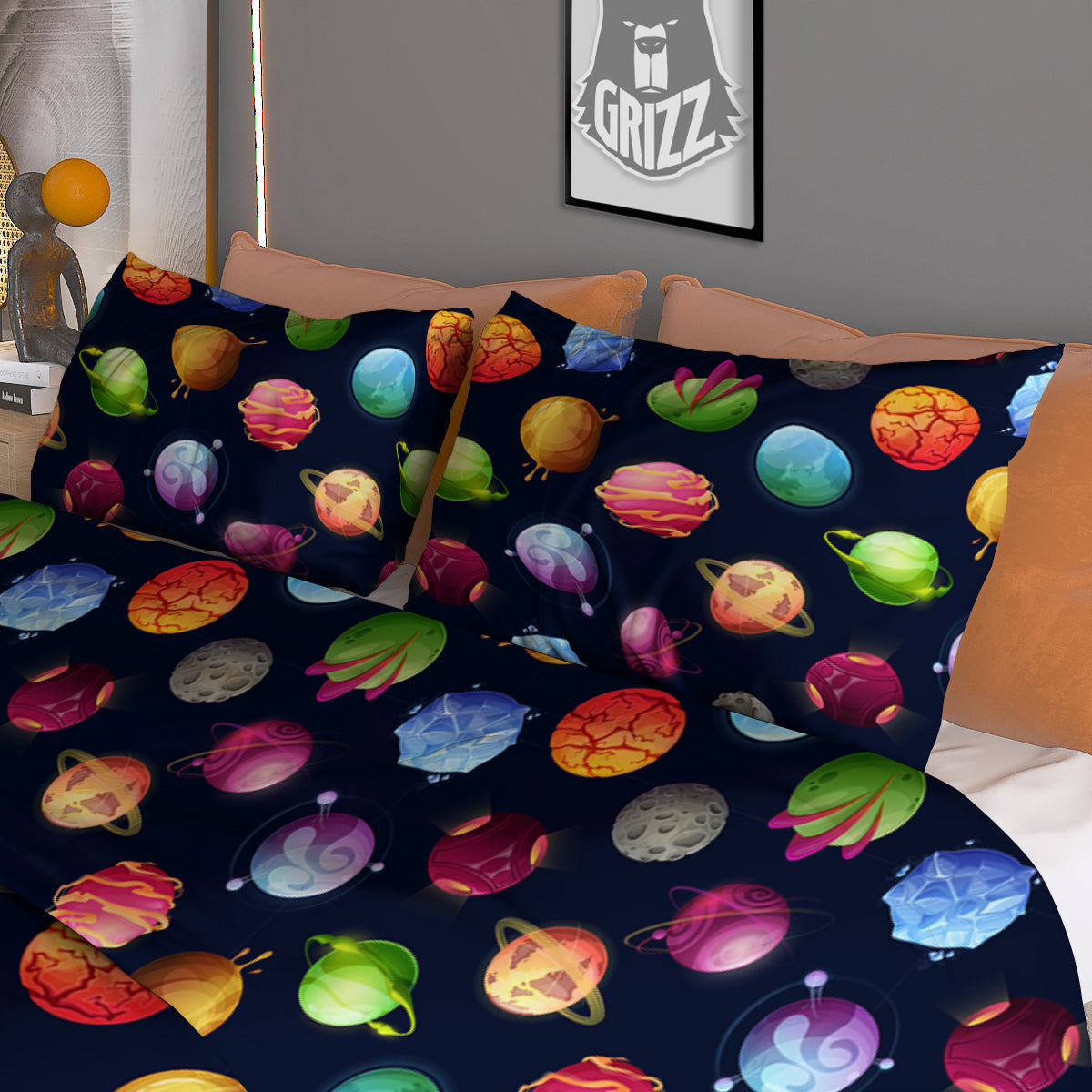 Alien Planets And Stars Print Pattern Duvet Cover Bedding Set