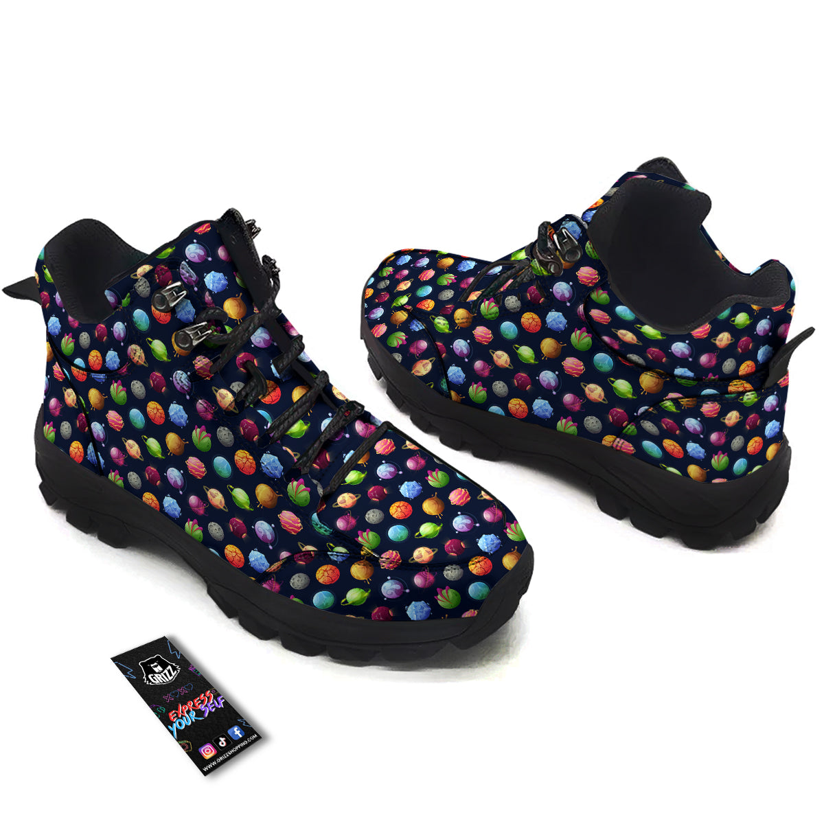 Alien Planets And Stars Print Pattern Hiking Shoes-grizzshop