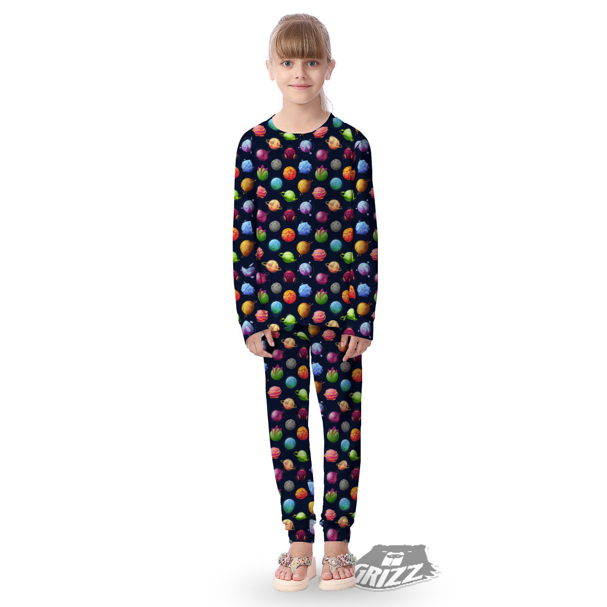 Alien Planets And Stars Print Pattern Kid's Pajamas-grizzshop
