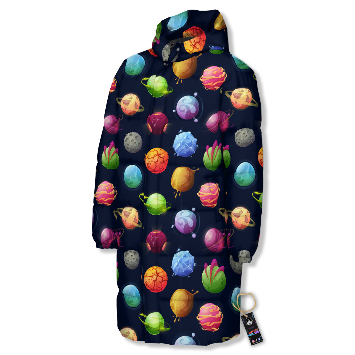 Alien Planets And Stars Print Pattern Long Down Jacket-grizzshop