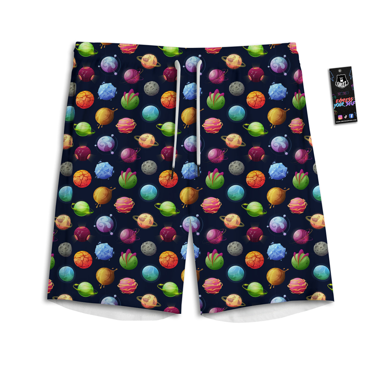 Alien Planets And Stars Print Pattern Men's Athletic Shorts