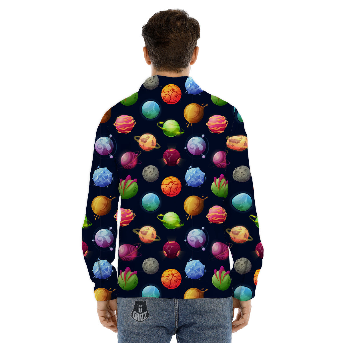 Alien Planets And Stars Print Pattern Men's Dress Shirts-grizzshop