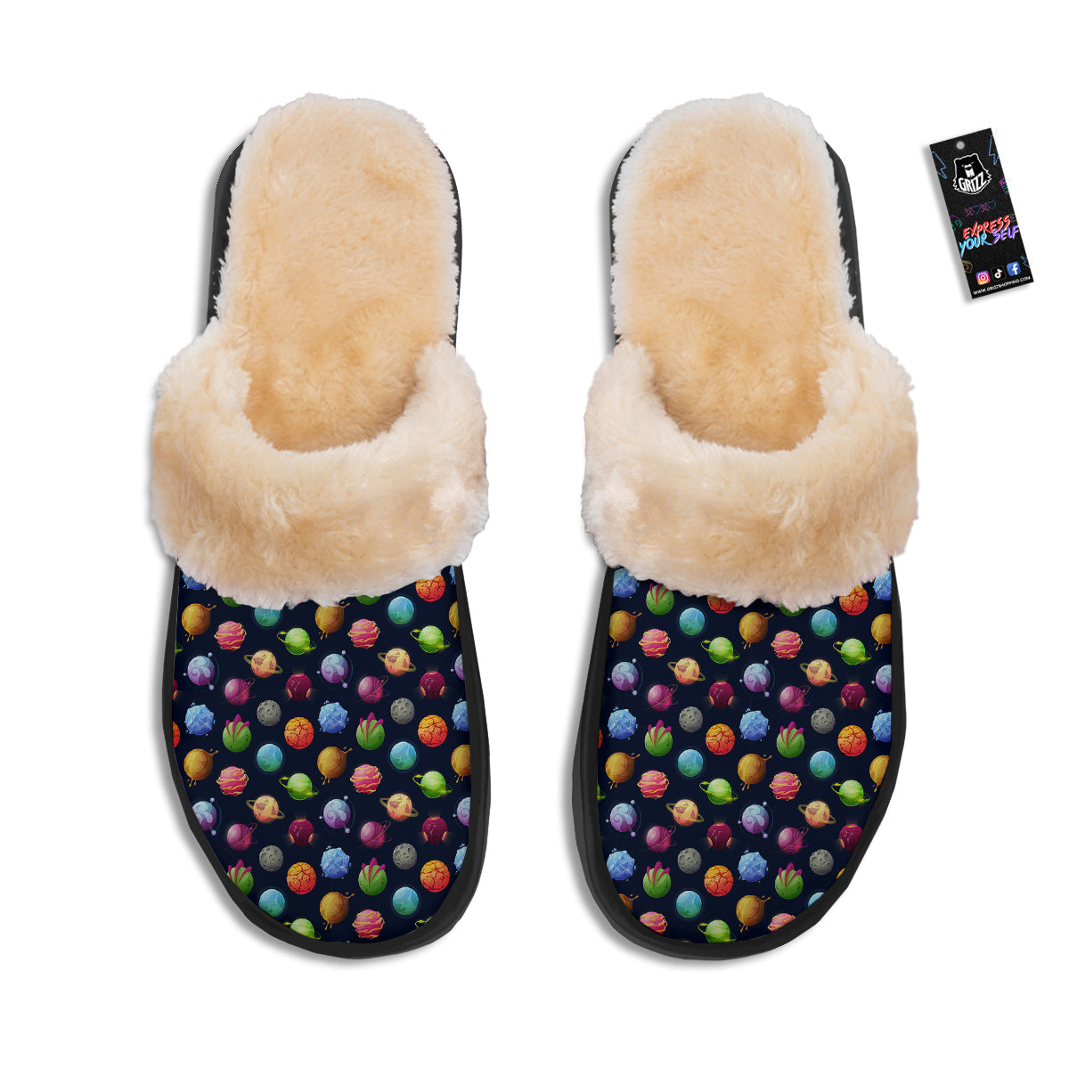 Alien Planets And Stars Print Pattern Slippers-grizzshop